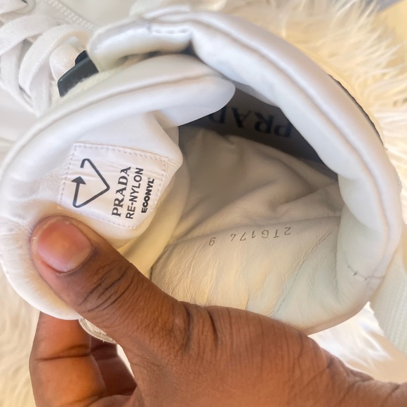 Prada White High-Top Sneakers with Black Strap - Picture 11 of 14